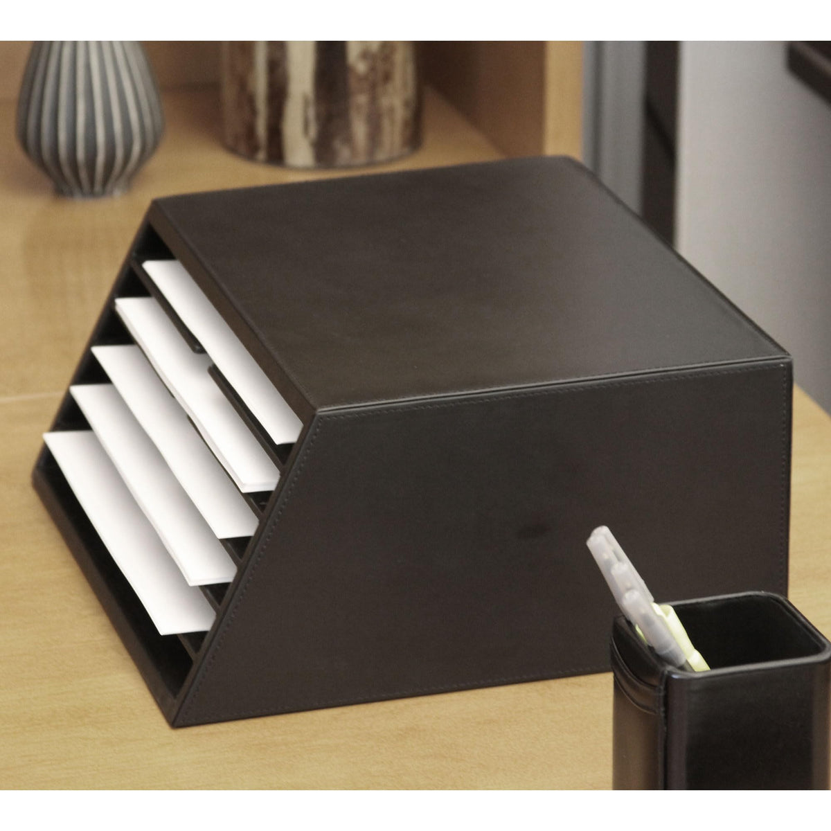 Leather Six-Slot Letter Sorter