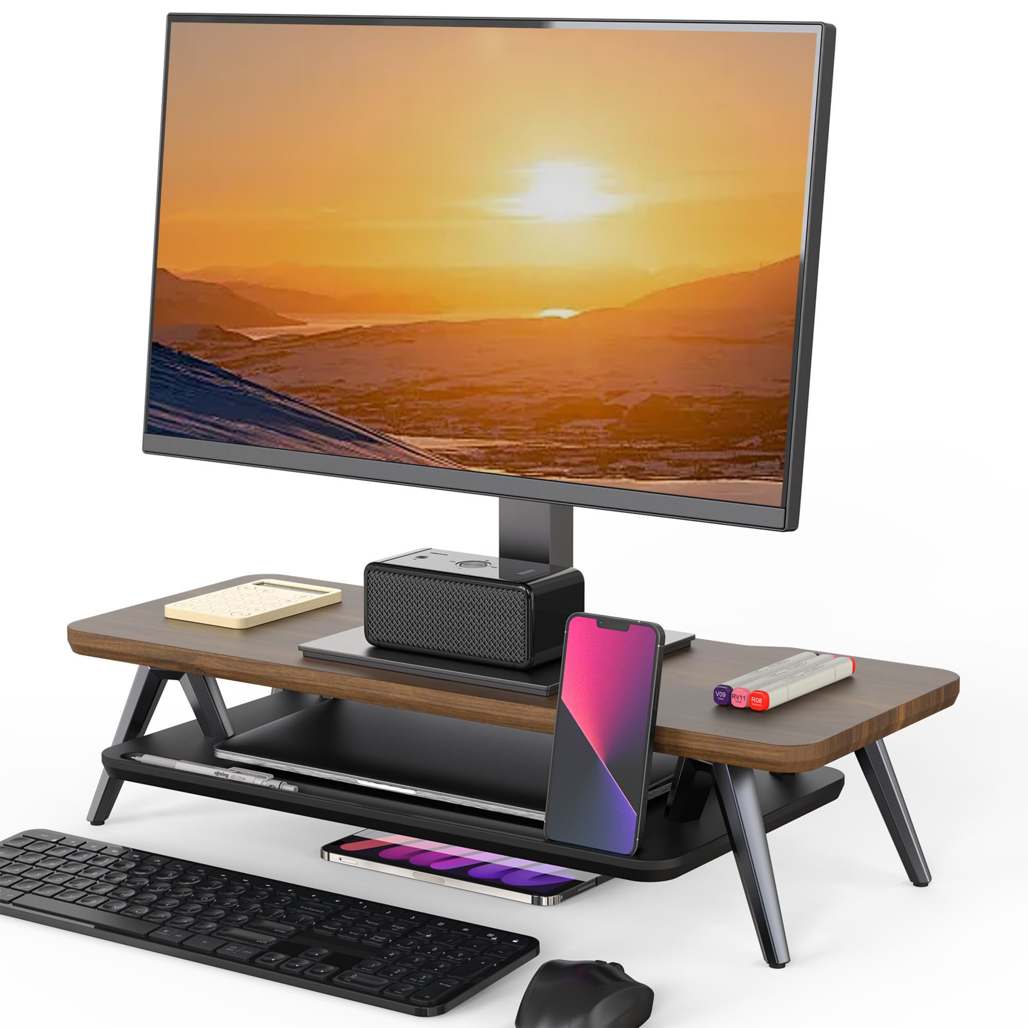 Two-Tier Wooden Monitor Riser