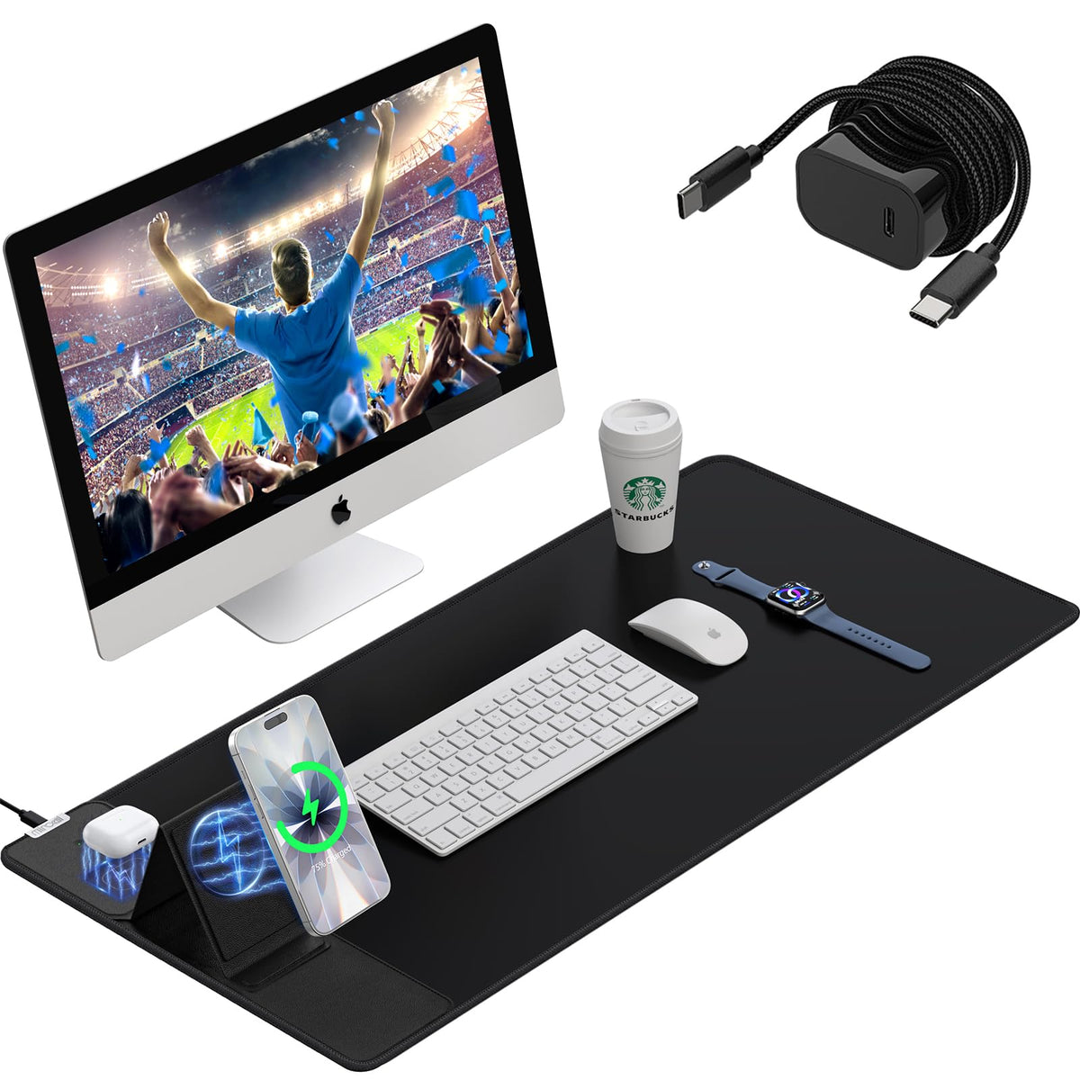 RGB Wireless Charging Desk Mat with Phone Stand