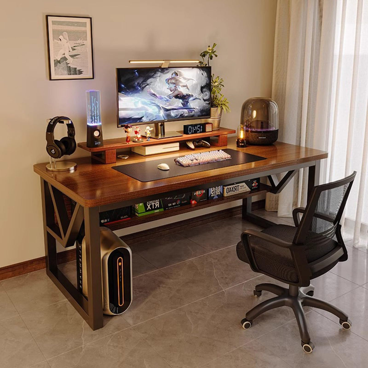 Wooden Office Desk with Storage Shelves