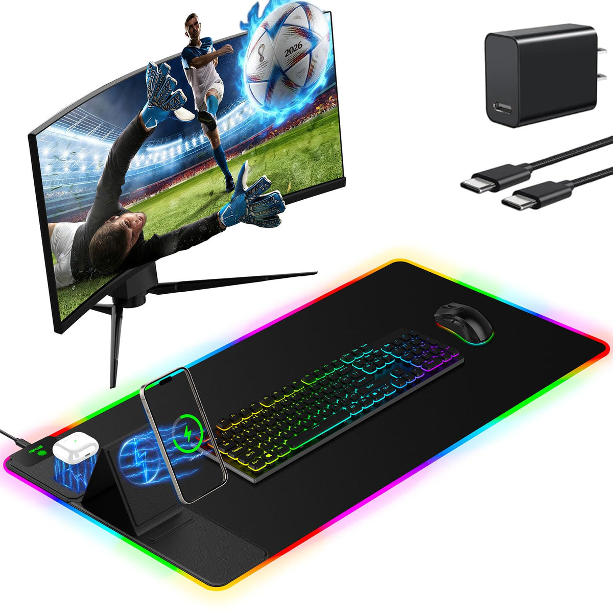 RGB Wireless Charging Desk Mat with Phone Stand