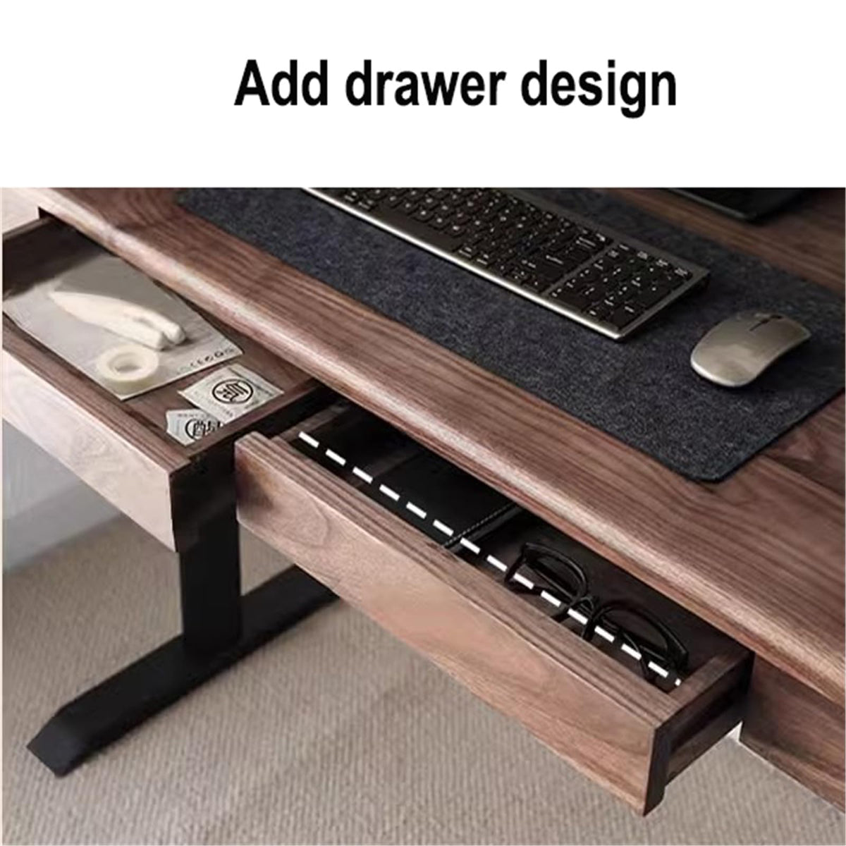 Single-Motor Electric Standing Desk with Drawer