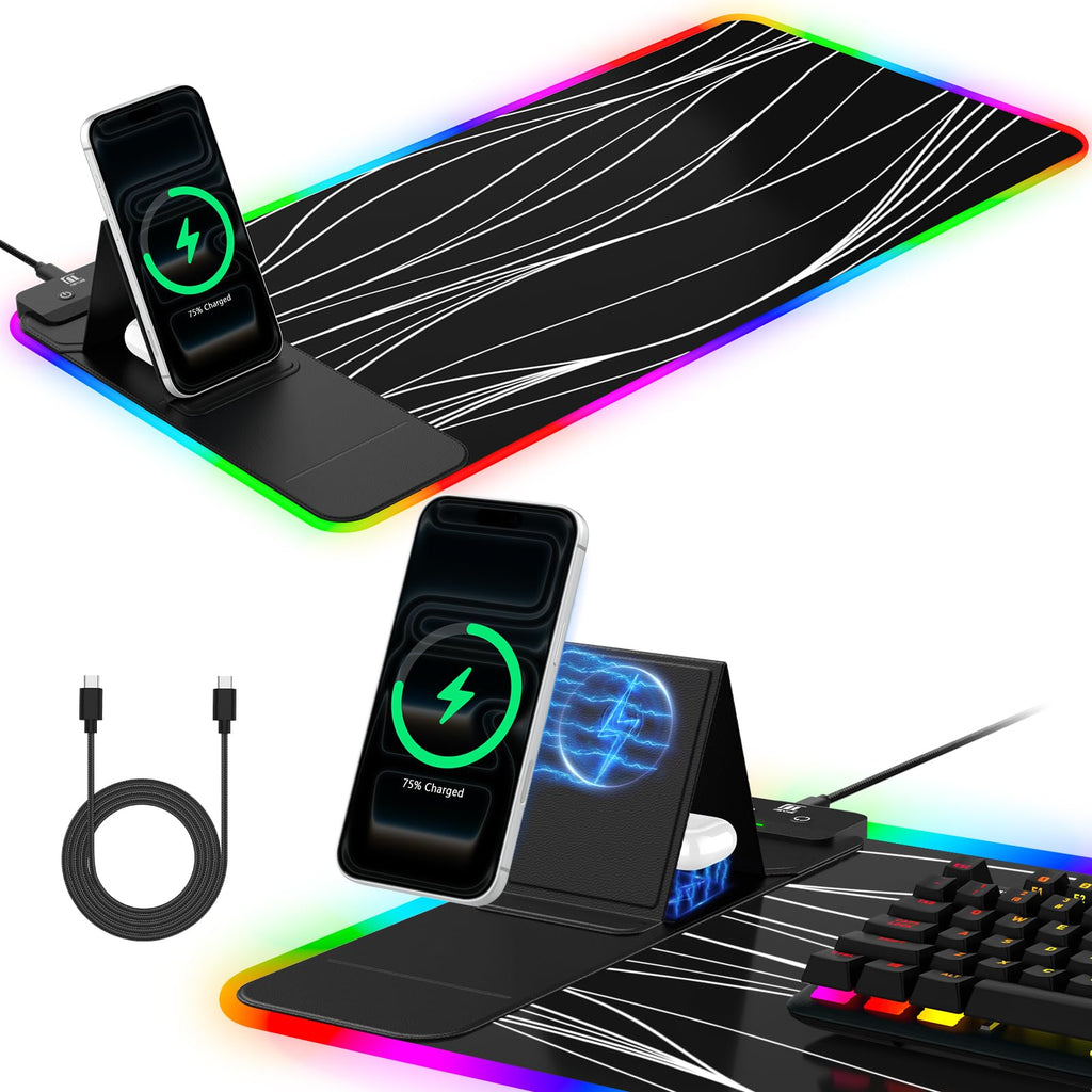 RGB Wireless Charging Desk Mat with Phone Stand