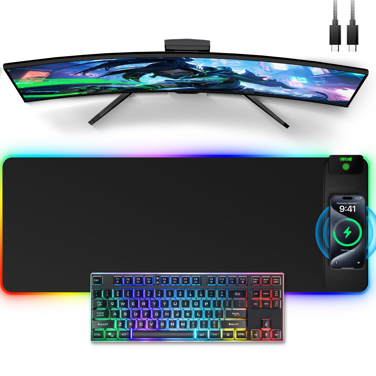 RGB Wireless Charging Desk Mat with Phone Stand