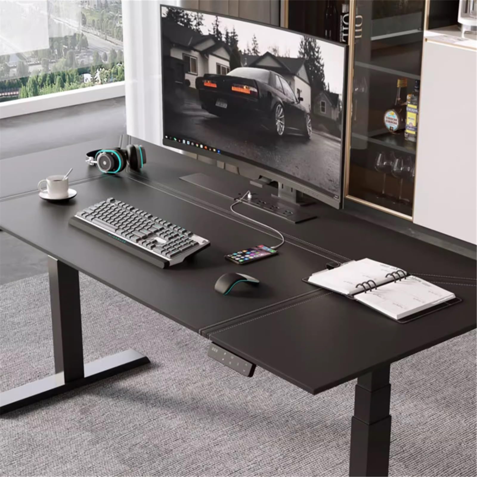 XL Leather Desktop Electric Office Desk