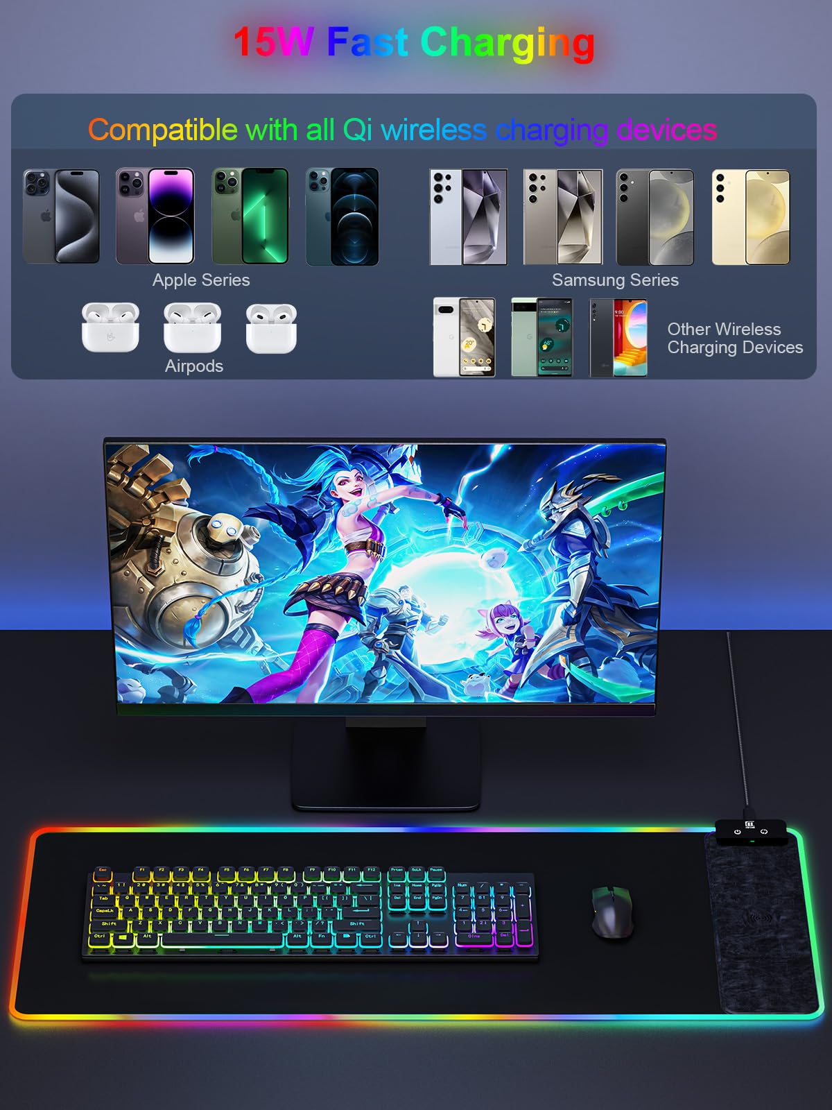 RGB Wireless Charging Extended Desk Mat
