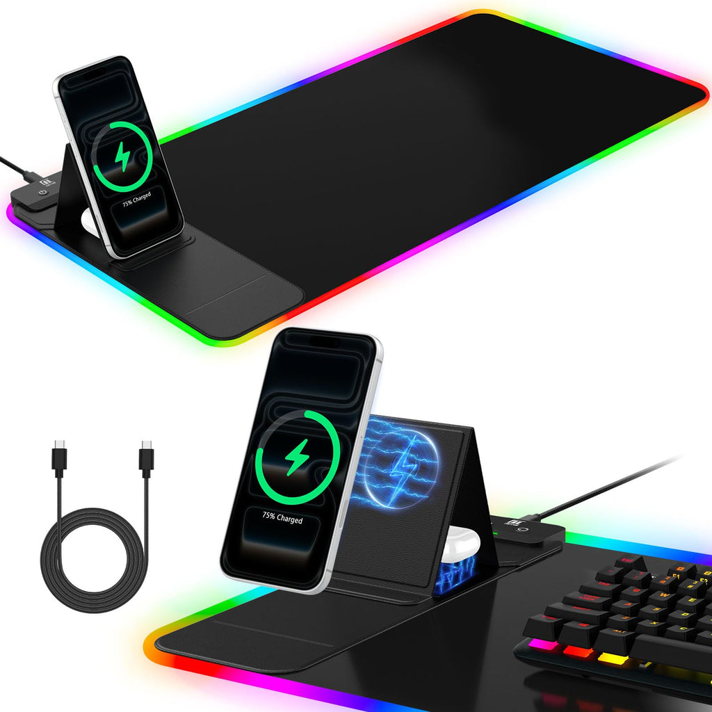 RGB Wireless Charging Desk Mat with Phone Stand