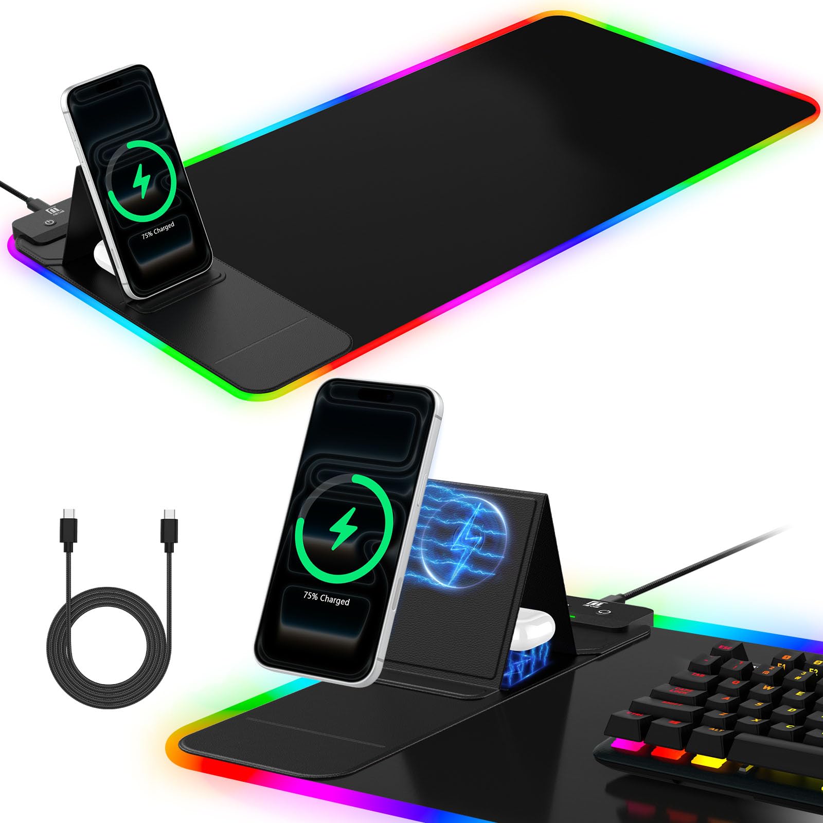 RGB Wireless Charging Desk Mat with Phone Stand
