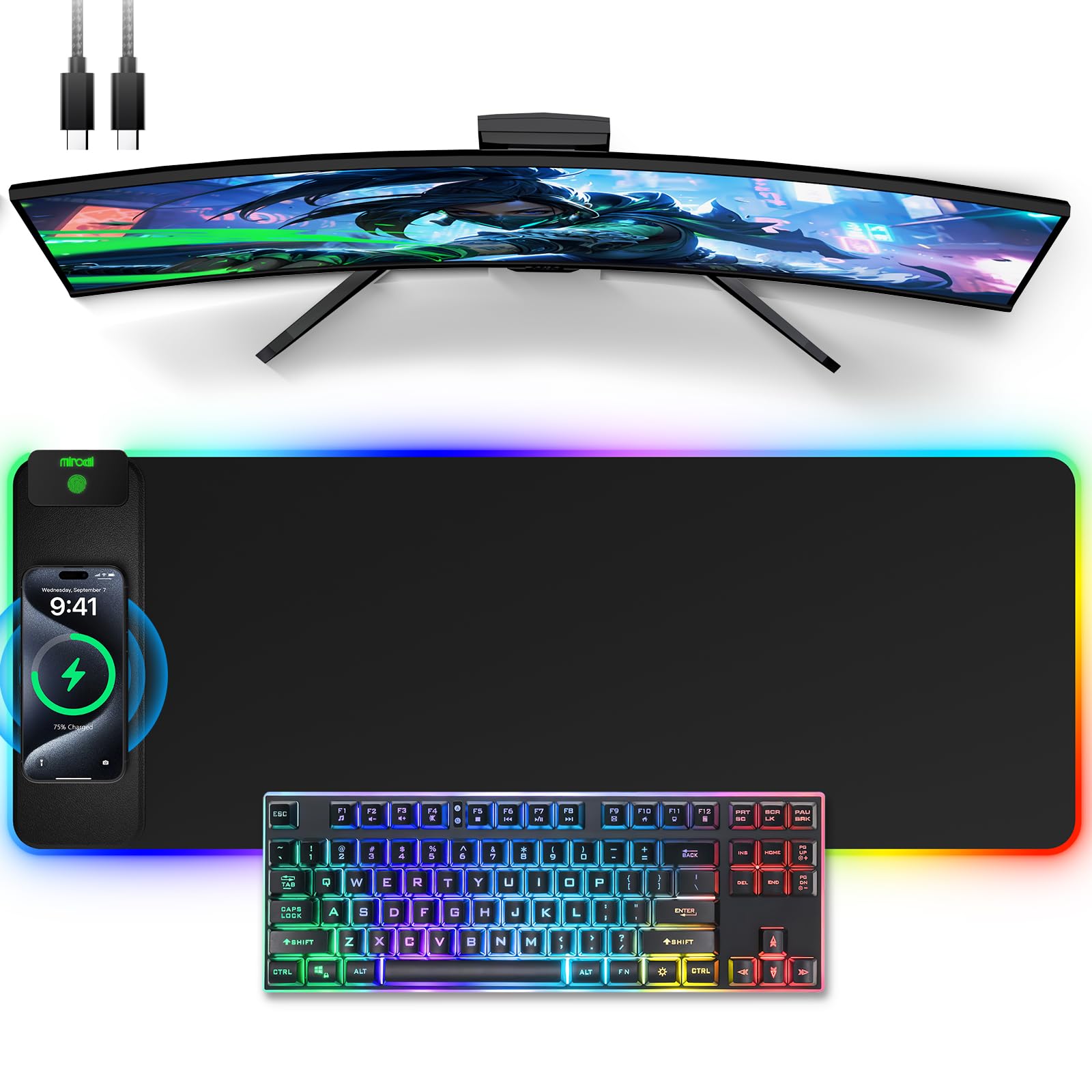 RGB Wireless Charging Desk Mat with Phone Stand