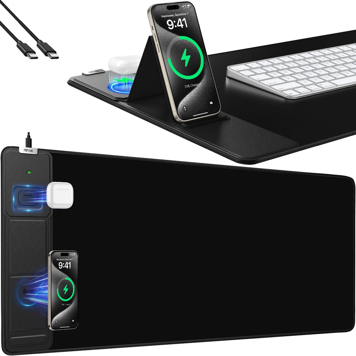 RGB Wireless Charging Desk Mat with Phone Stand