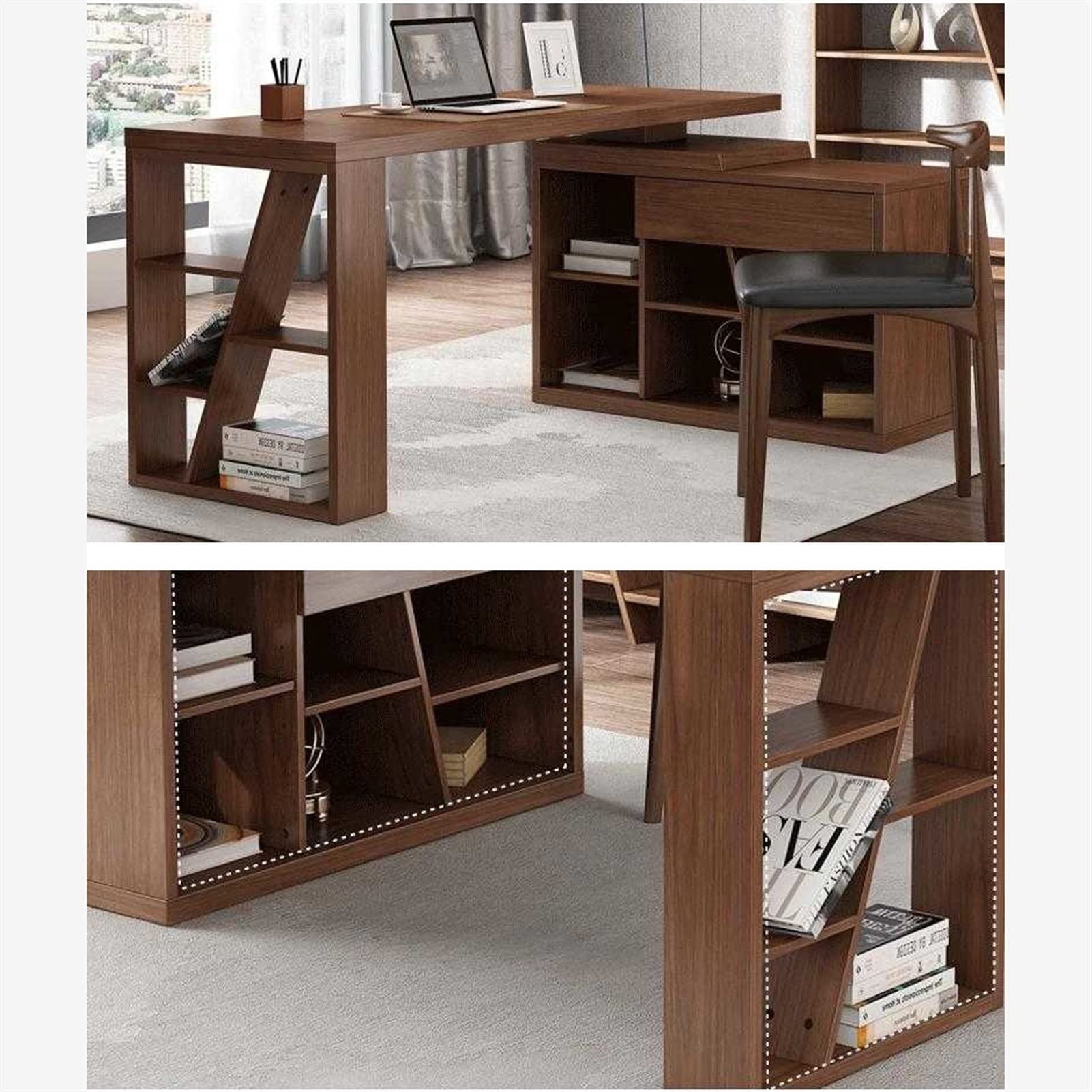Rotating Office Desk with Bookshelf and Locker
