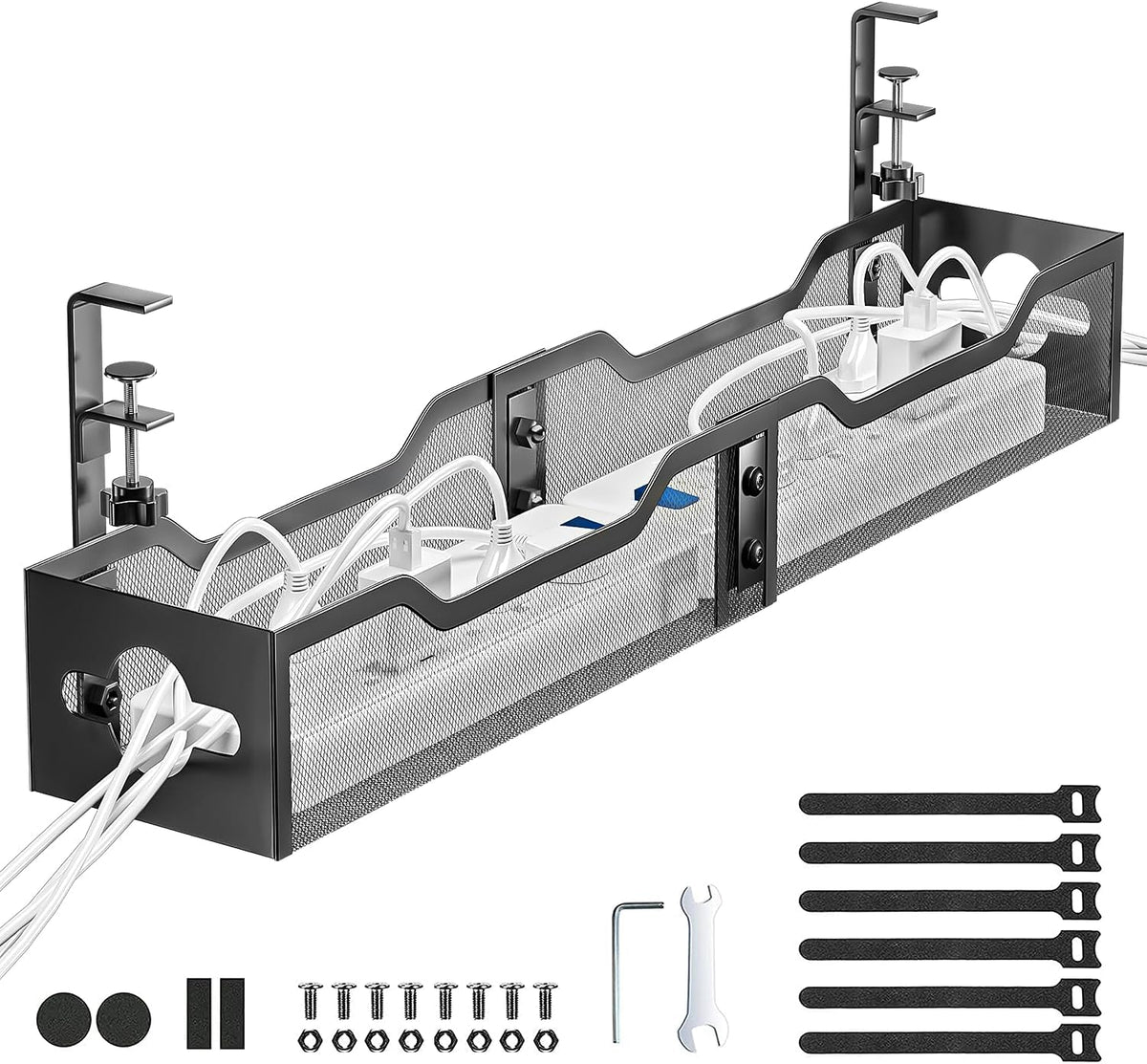 Adjustable Clamp-On Under-Desk Cable Tray
