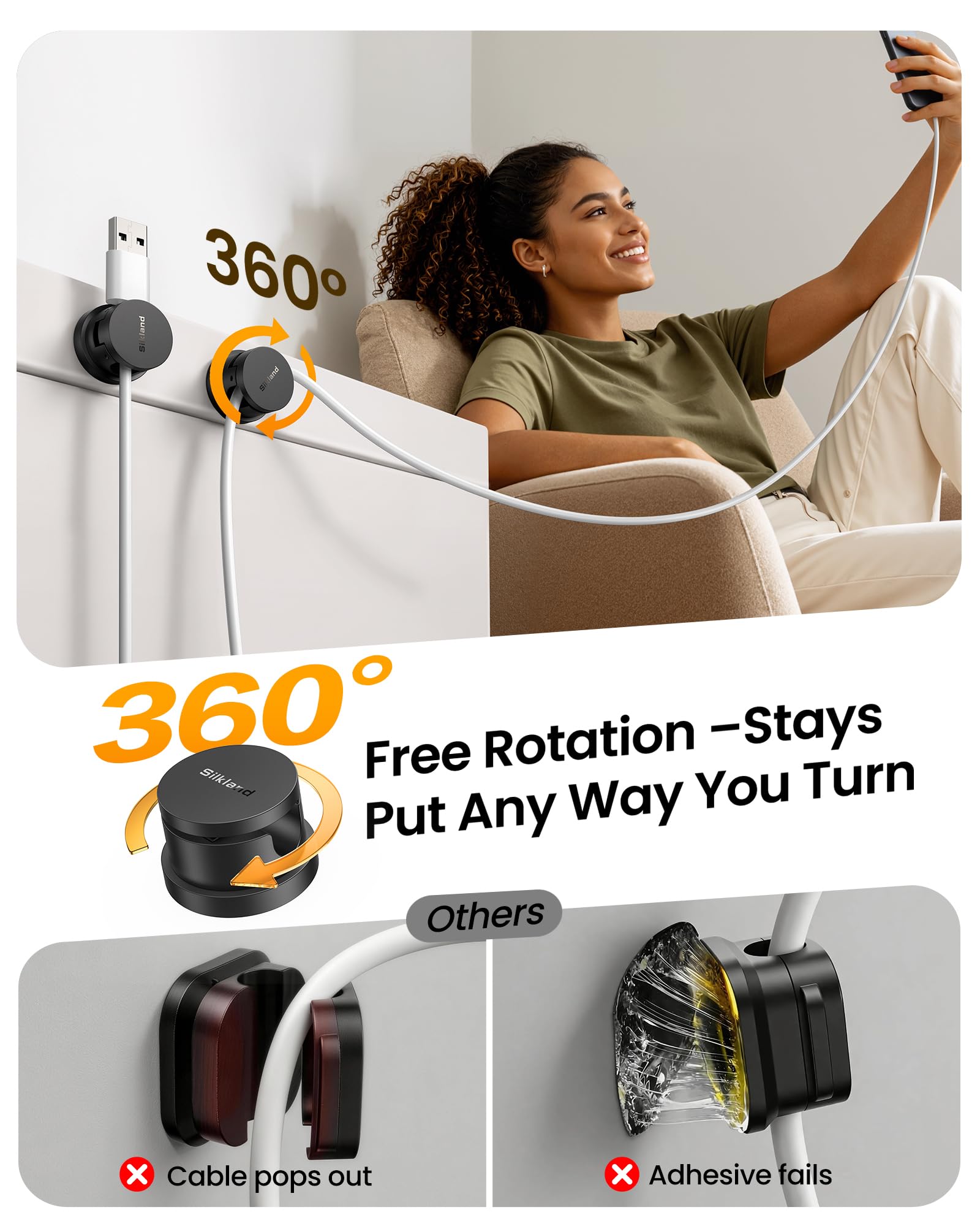 360° Rotating Adhesive Cable Clips