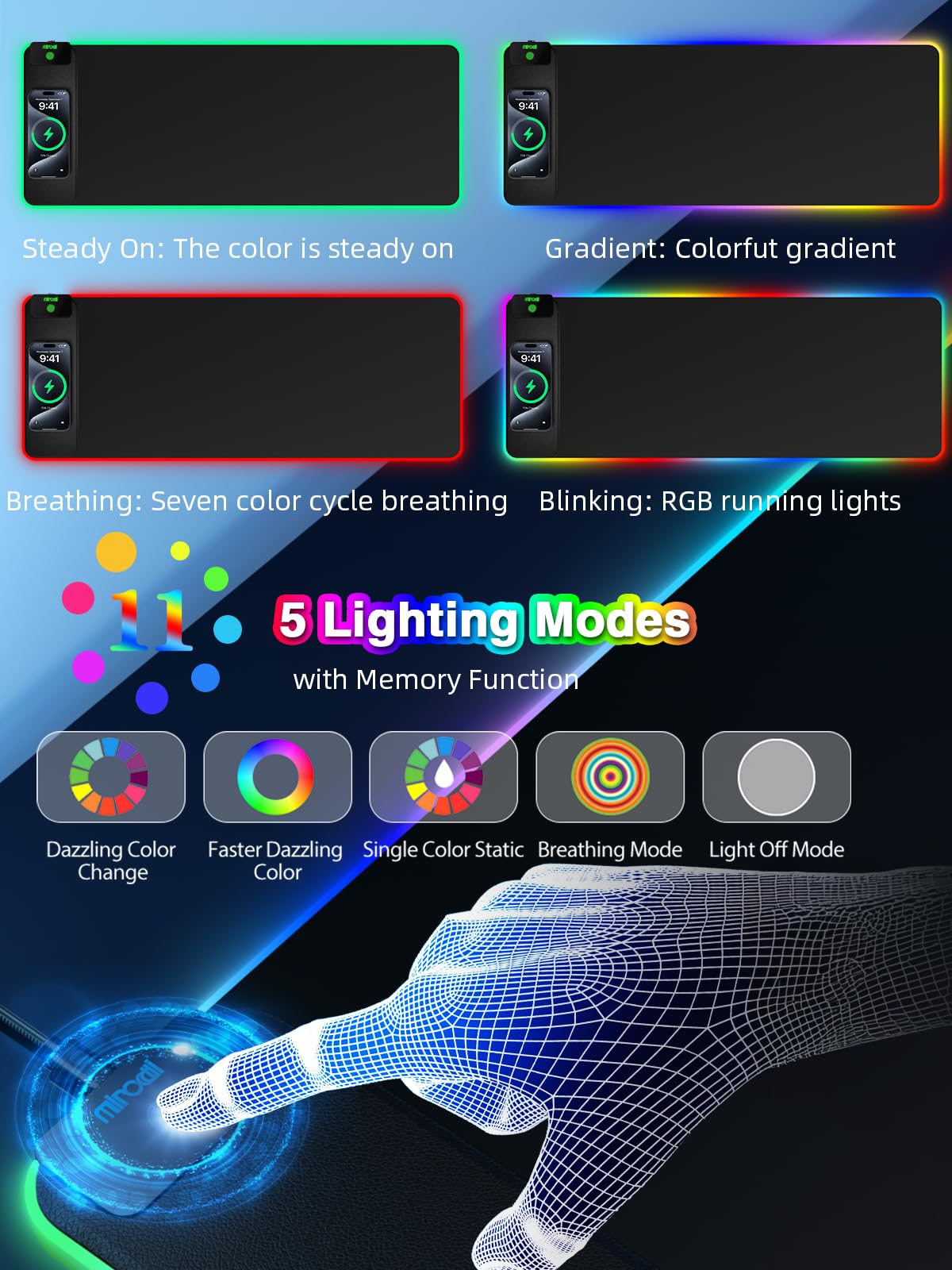 RGB Wireless Charging Desk Mat with Phone Stand