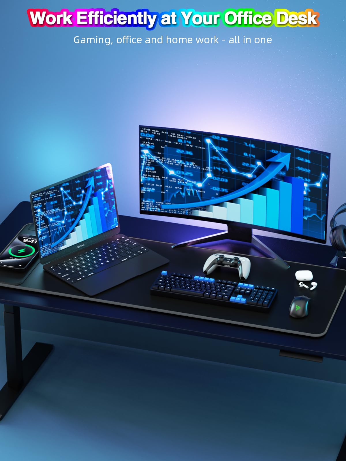 RGB Wireless Charging Desk Mat with Phone Stand
