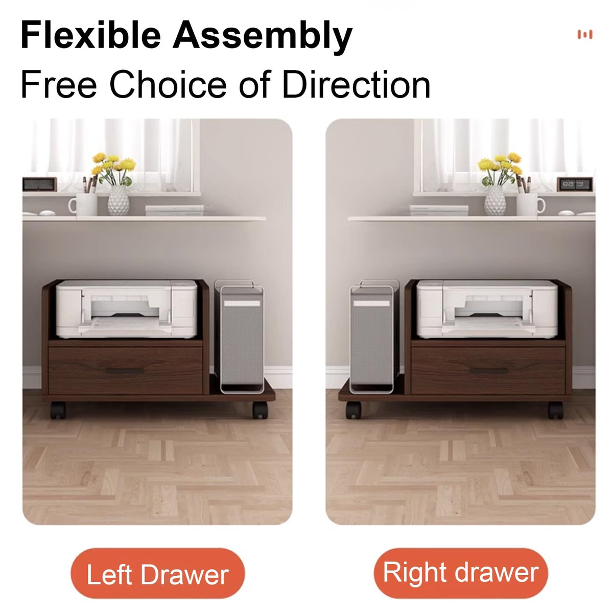Mobile Wooden Printer Stand and File Cabinet