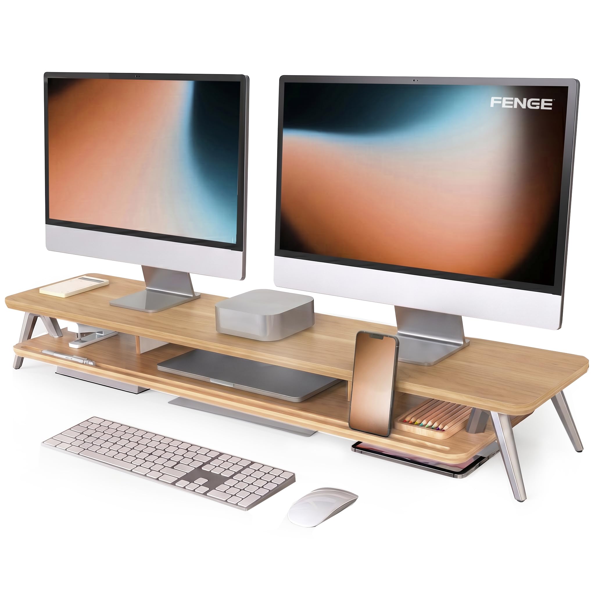 Two-Tier Wooden Monitor Riser