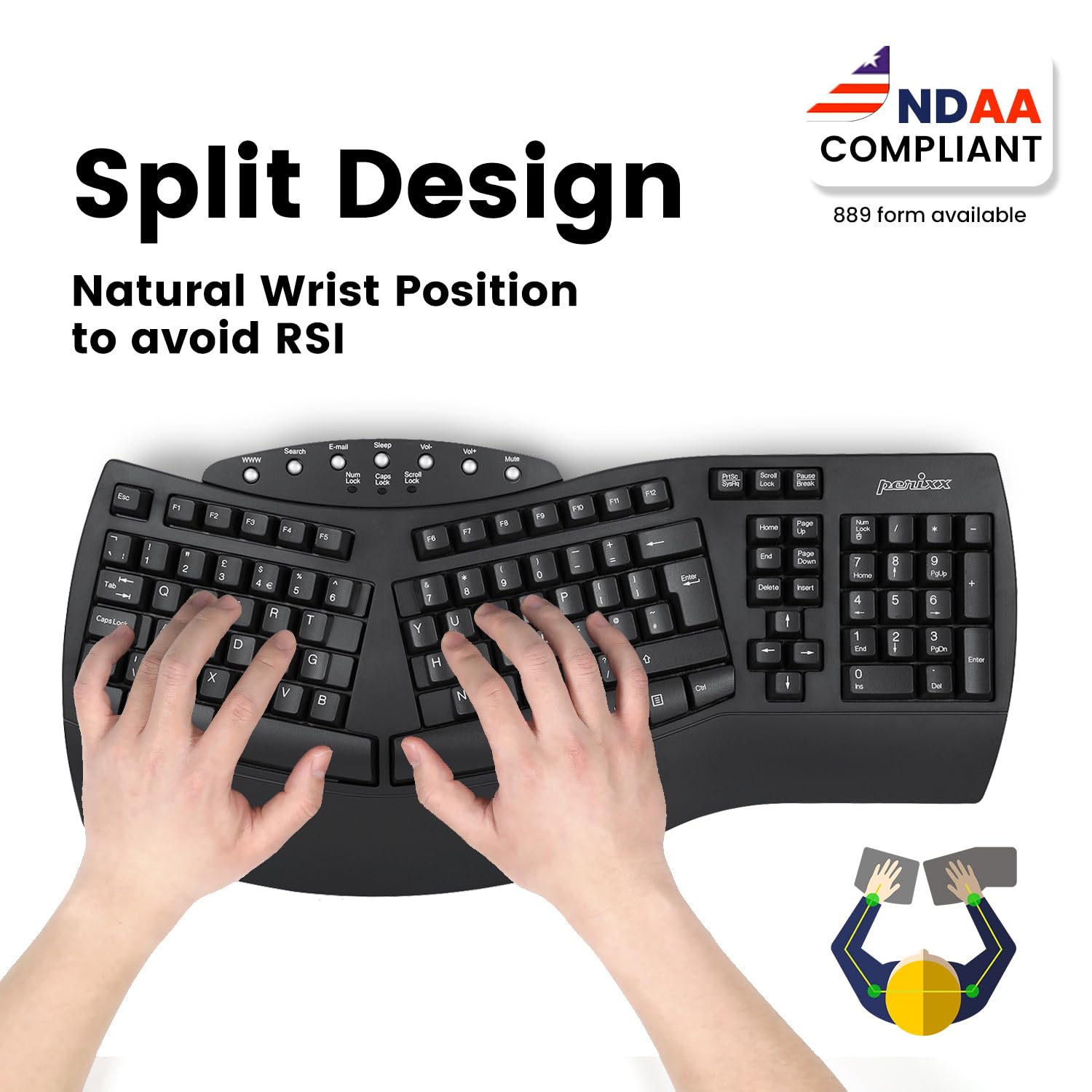 Wired Split Ergonomic Keyboard with Wrist Rest