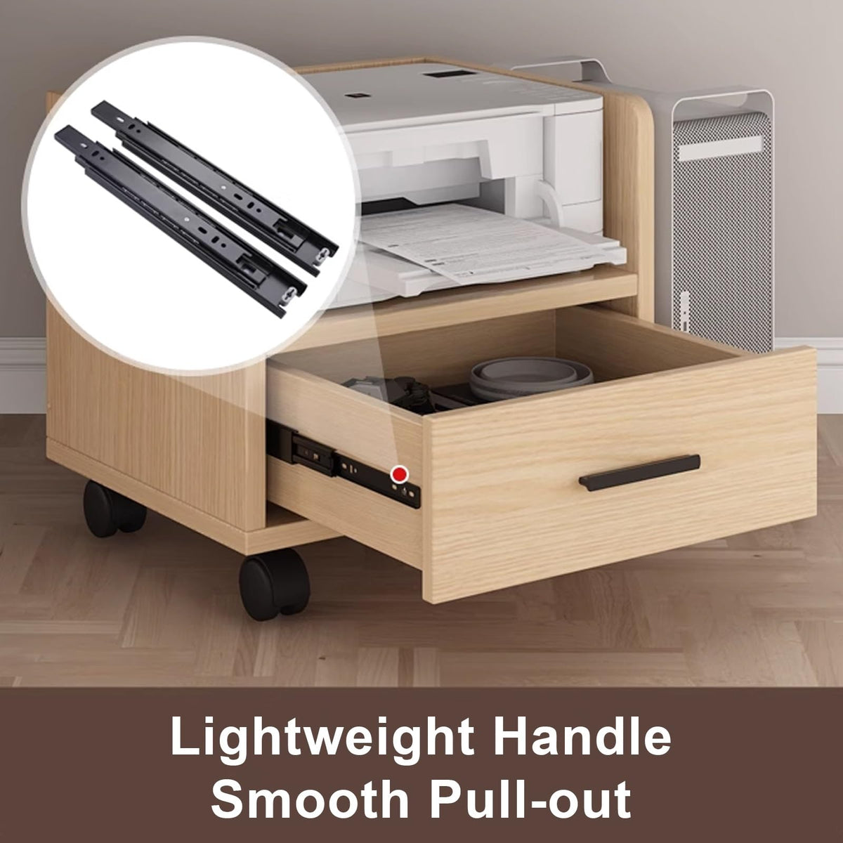 Mobile Wooden Printer Stand and File Cabinet