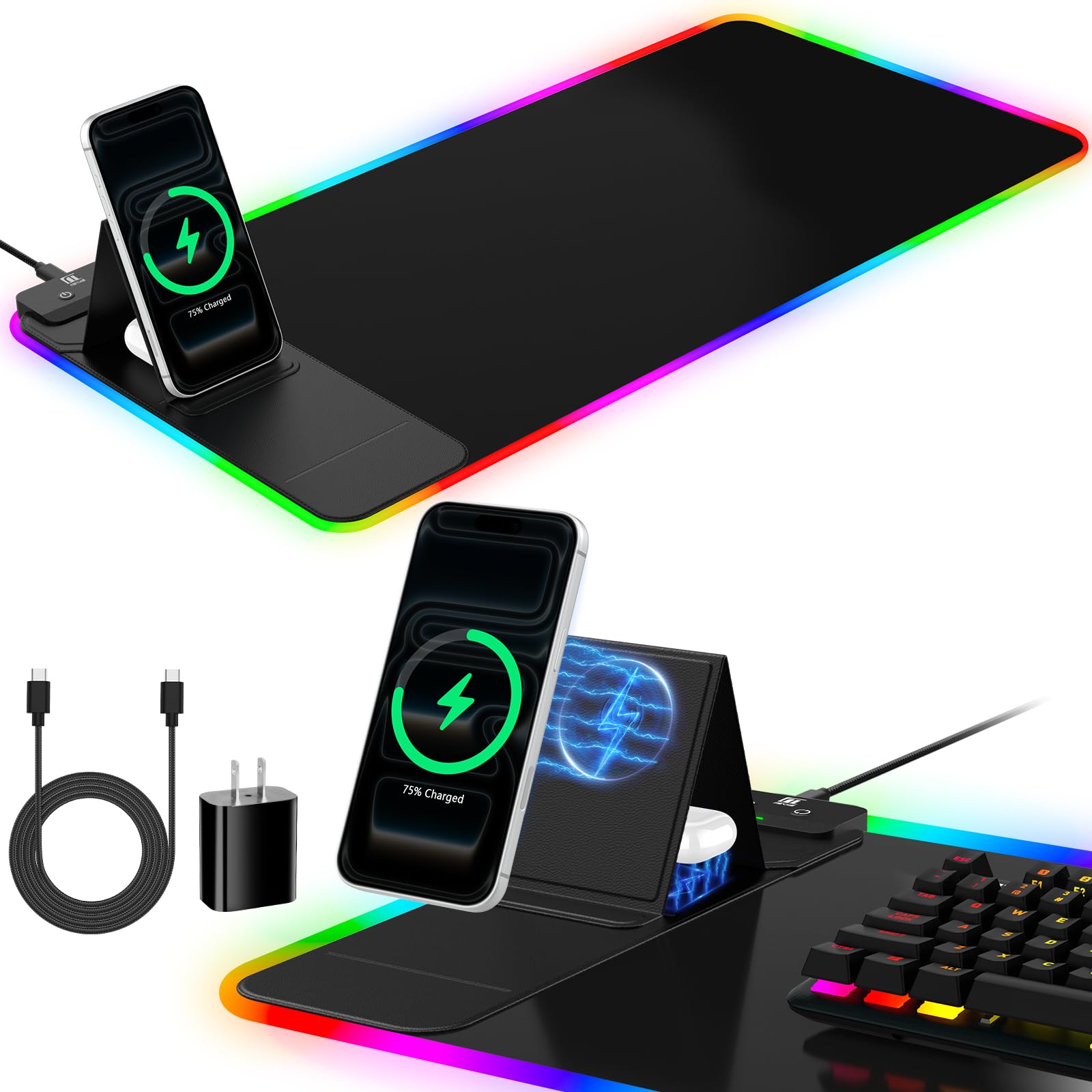 RGB Wireless Charging Desk Mat with Phone Stand