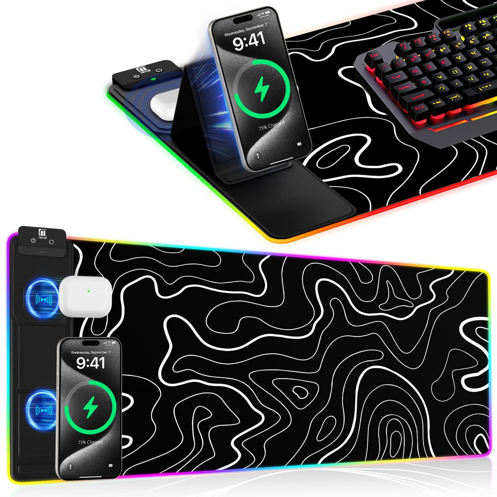 RGB Wireless Charging Desk Mat with Phone Stand