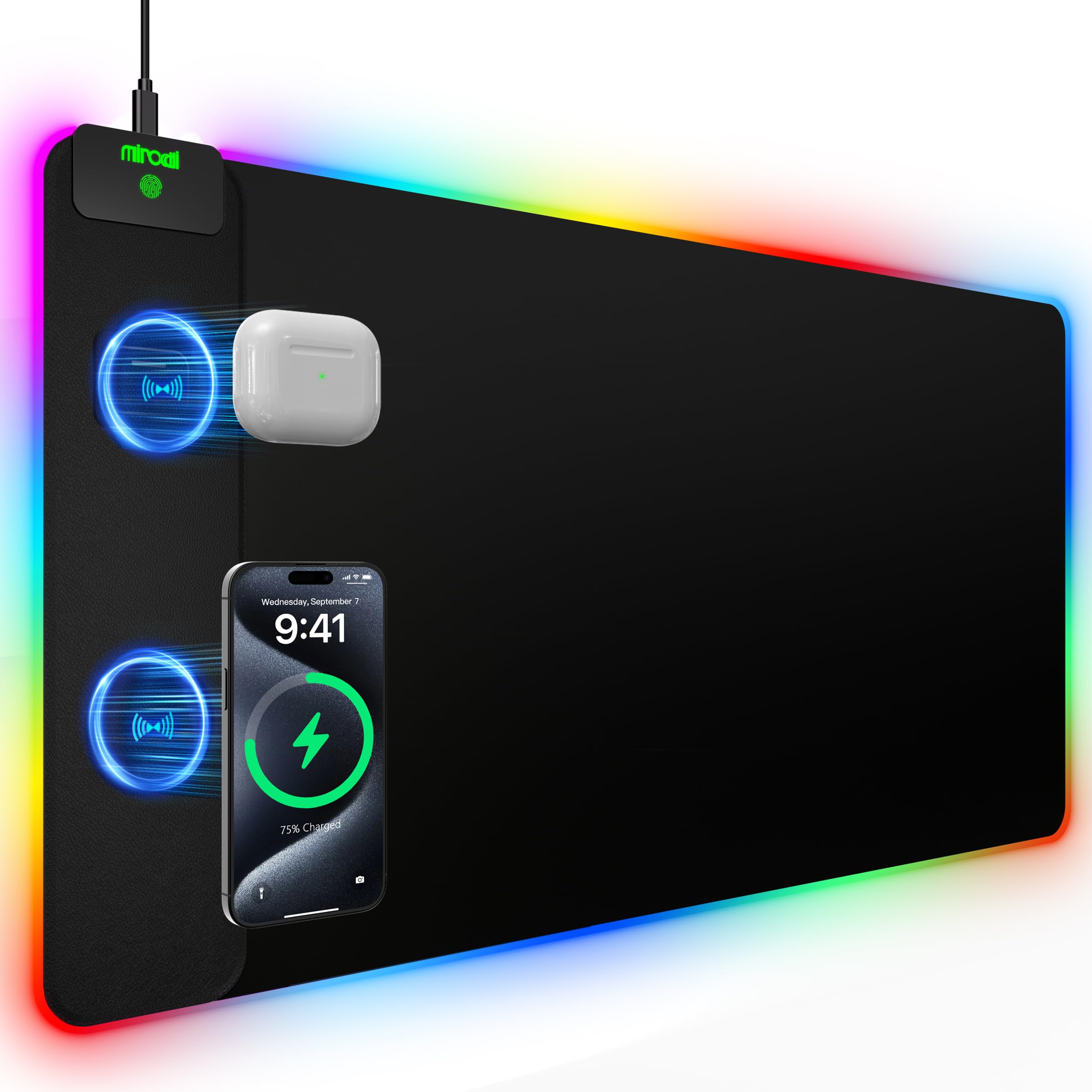 RGB Wireless Charging Desk Mat with Phone Stand