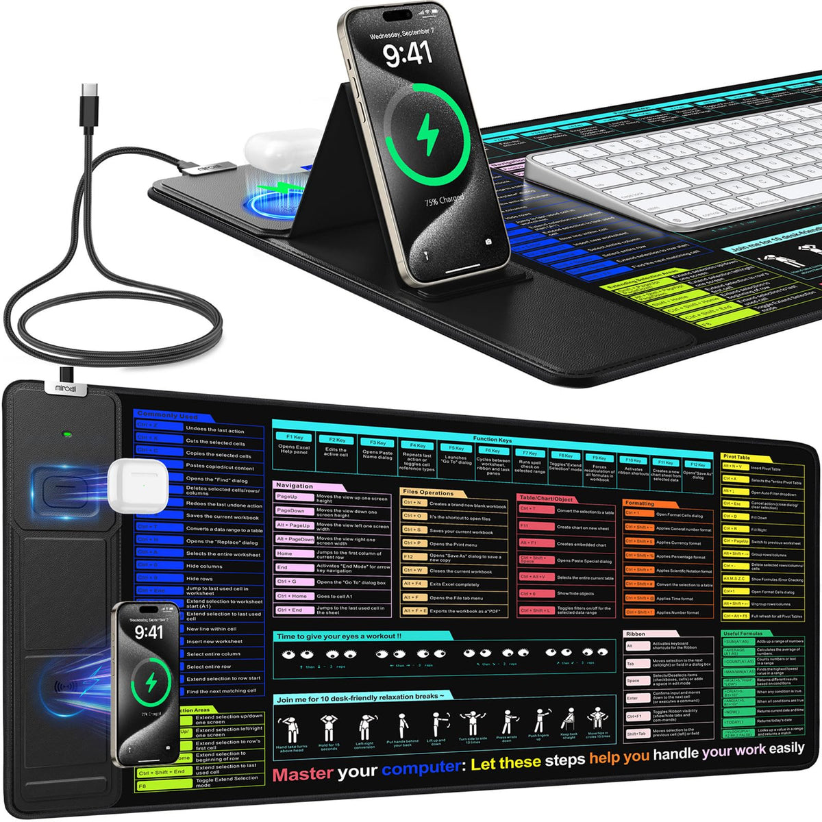 RGB Wireless Charging Desk Mat with Phone Stand