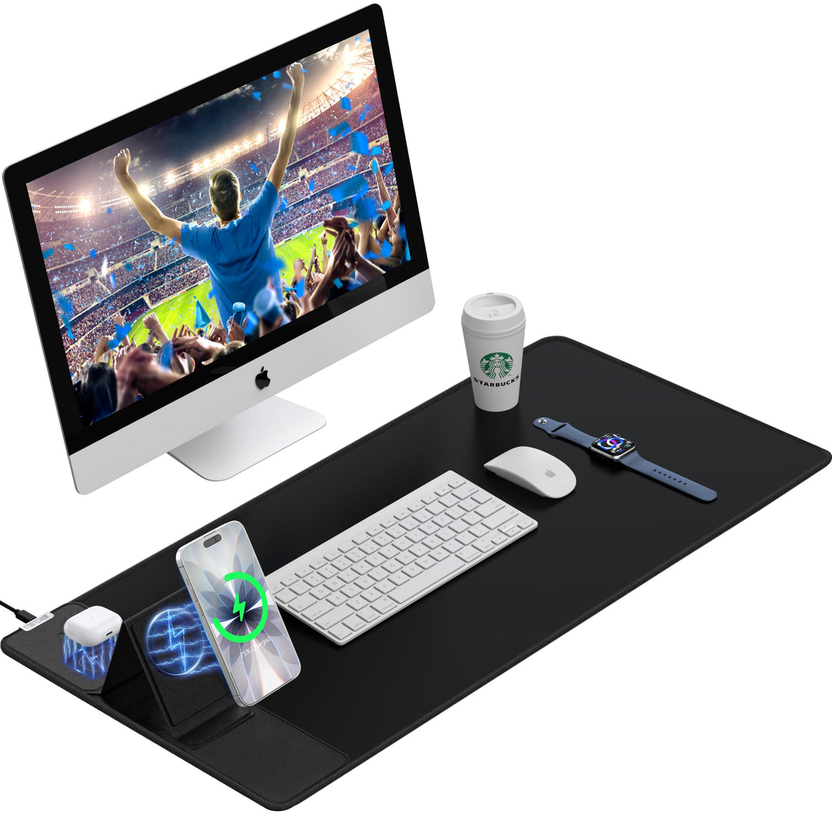 RGB Wireless Charging Desk Mat with Phone Stand