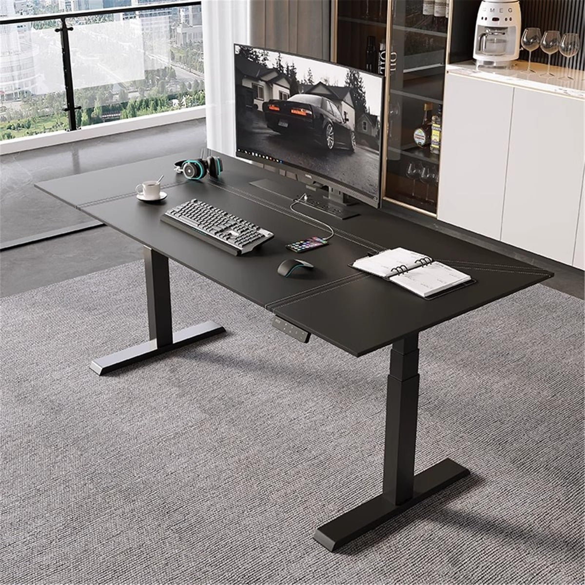 XL Leather Desktop Electric Office Desk