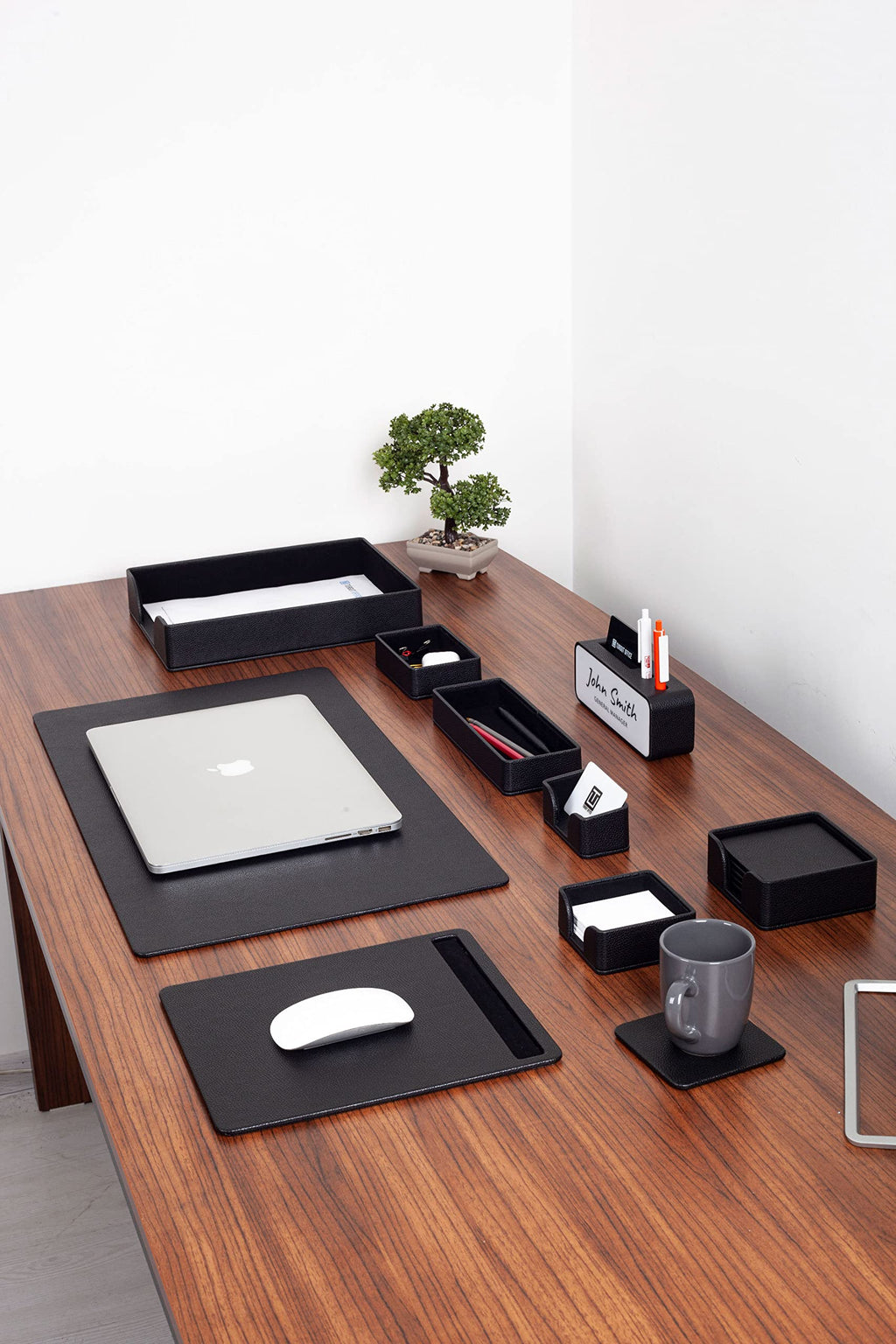 10-Piece Black Leather Desk Pad Set