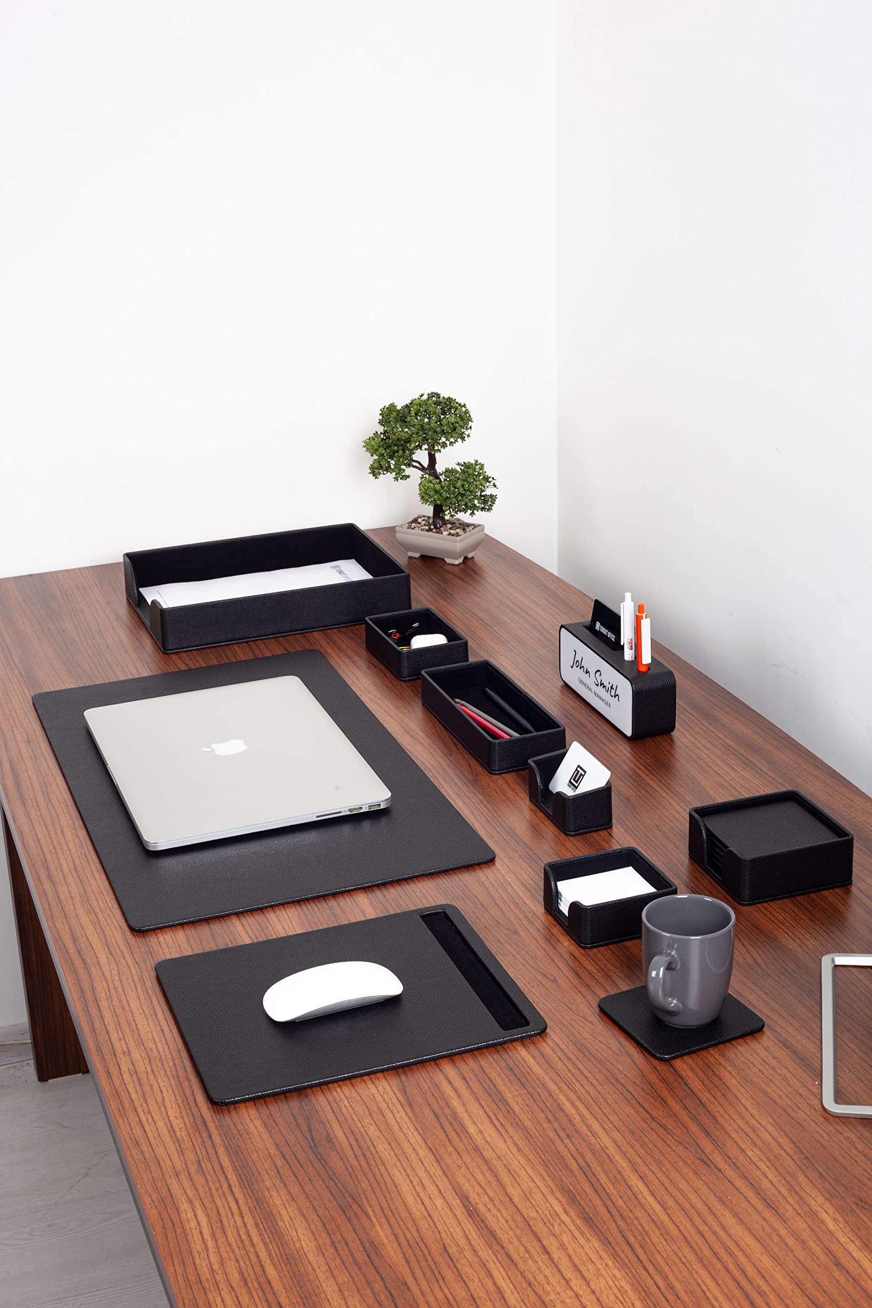 10-Piece Black Leather Desk Pad Set