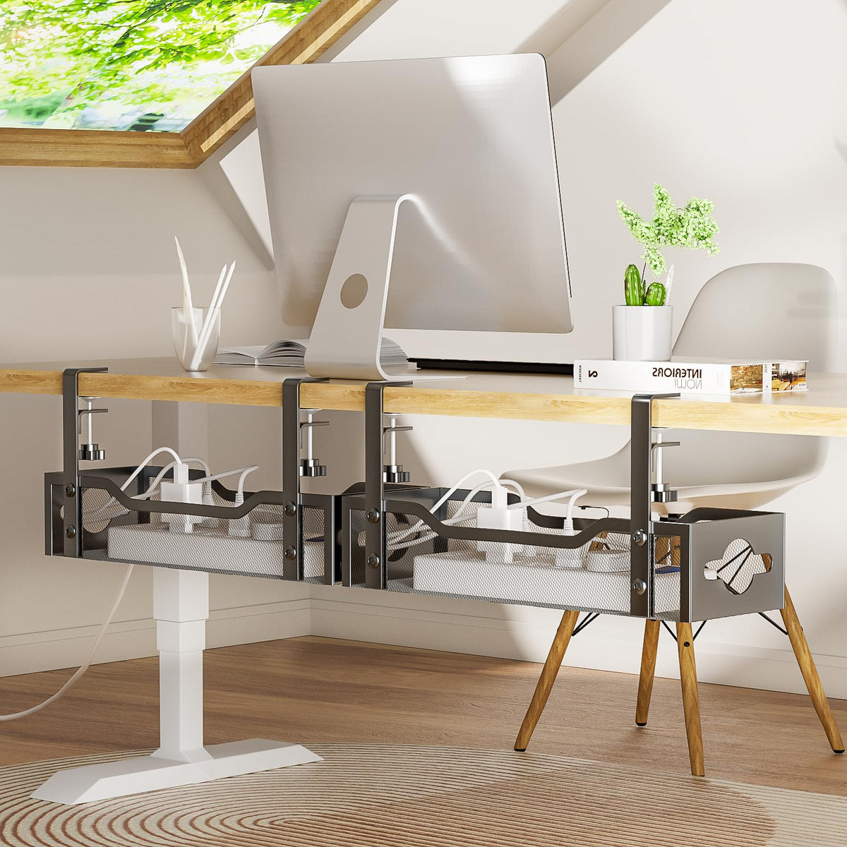 Adjustable Clamp-On Under-Desk Cable Tray