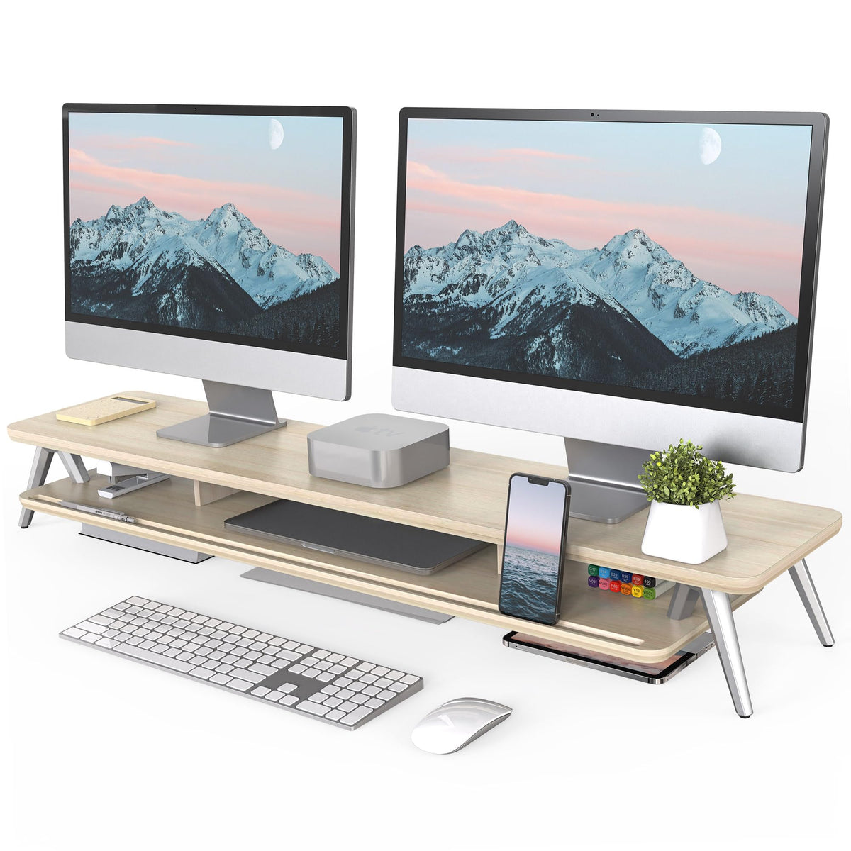 Two-Tier Wooden Monitor Riser