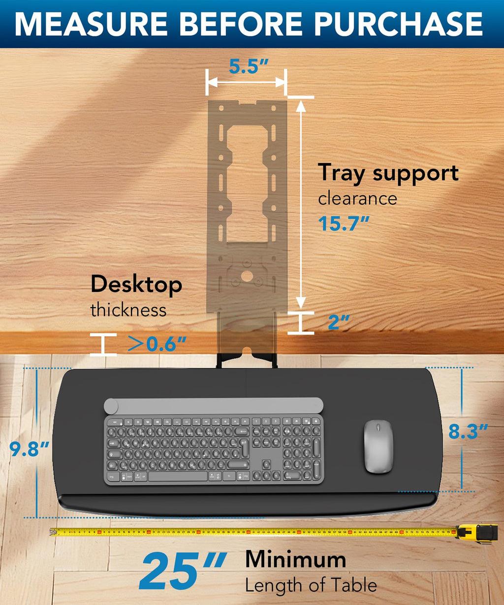 27-Inch Clamp-On Under-Desk Keyboard Tray
