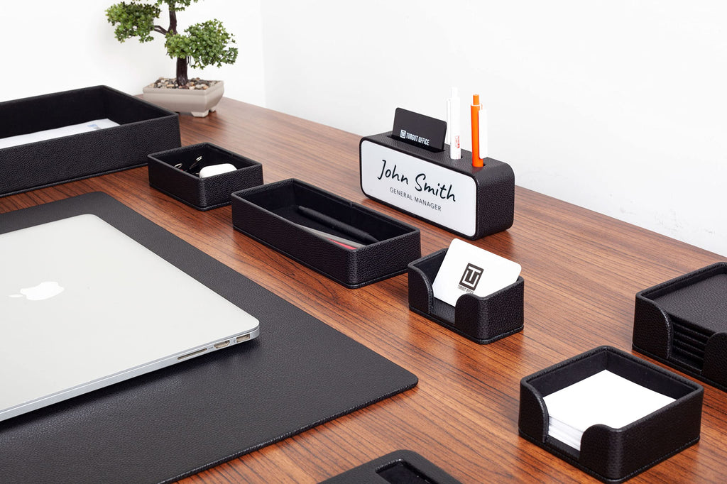 10-Piece Black Leather Desk Pad Set