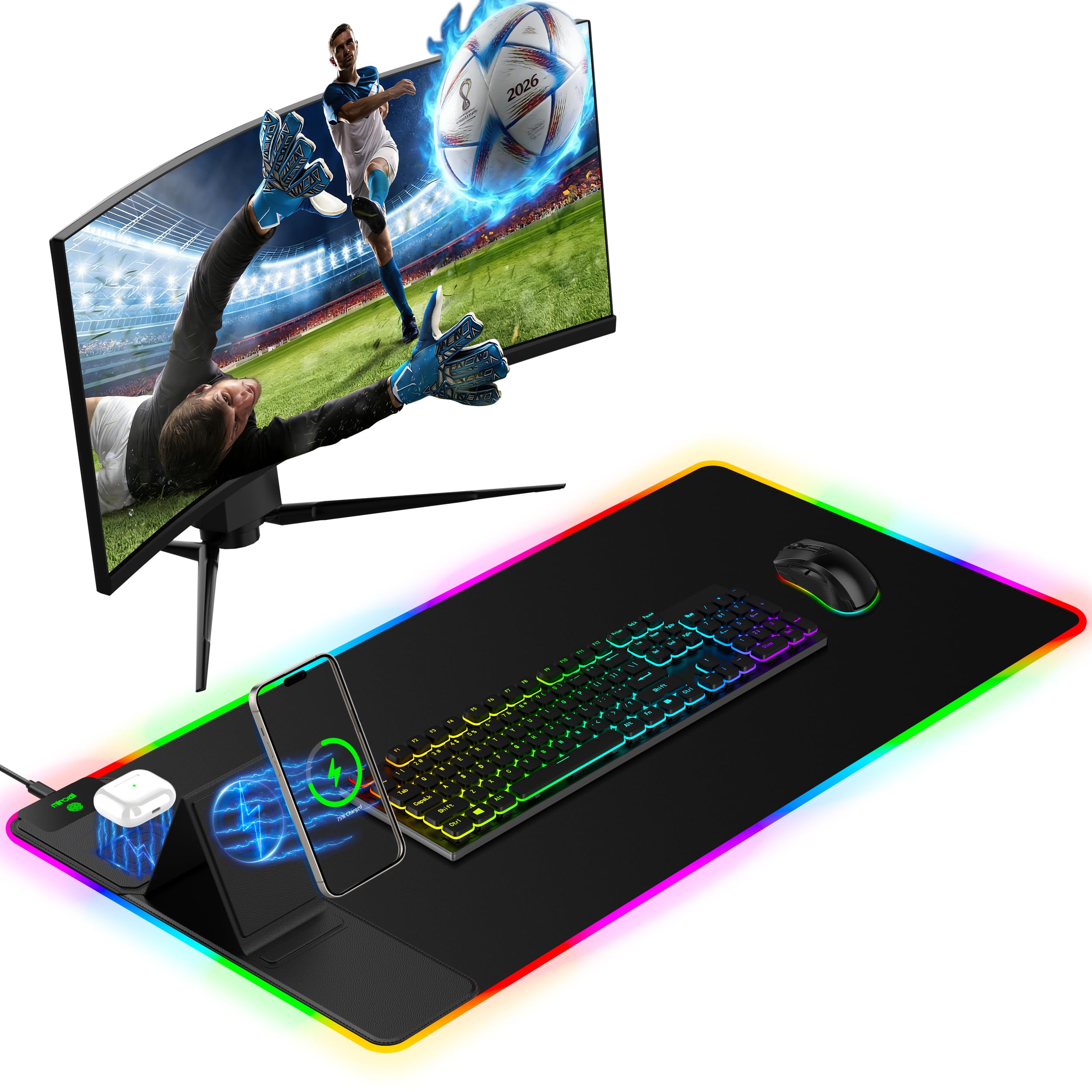 RGB Wireless Charging Desk Mat with Phone Stand
