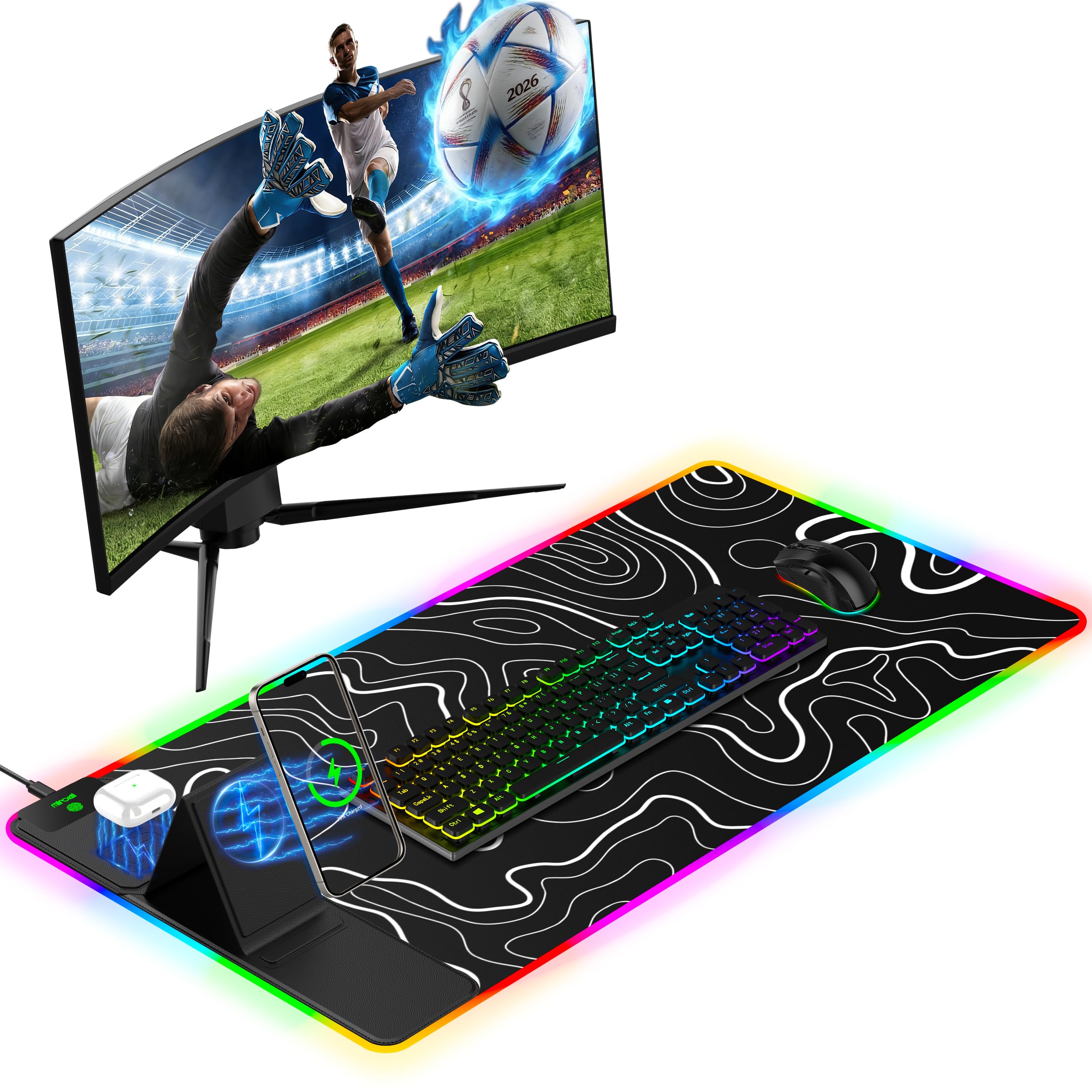 RGB Wireless Charging Desk Mat with Phone Stand