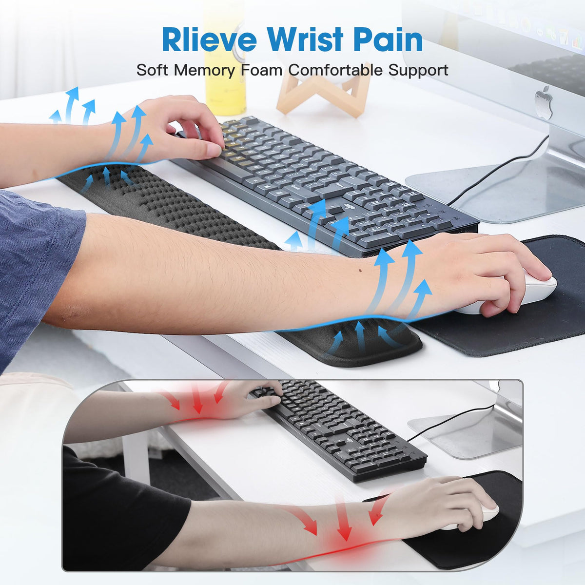 Memory Foam Keyboard and Mouse Wrist Rest Set