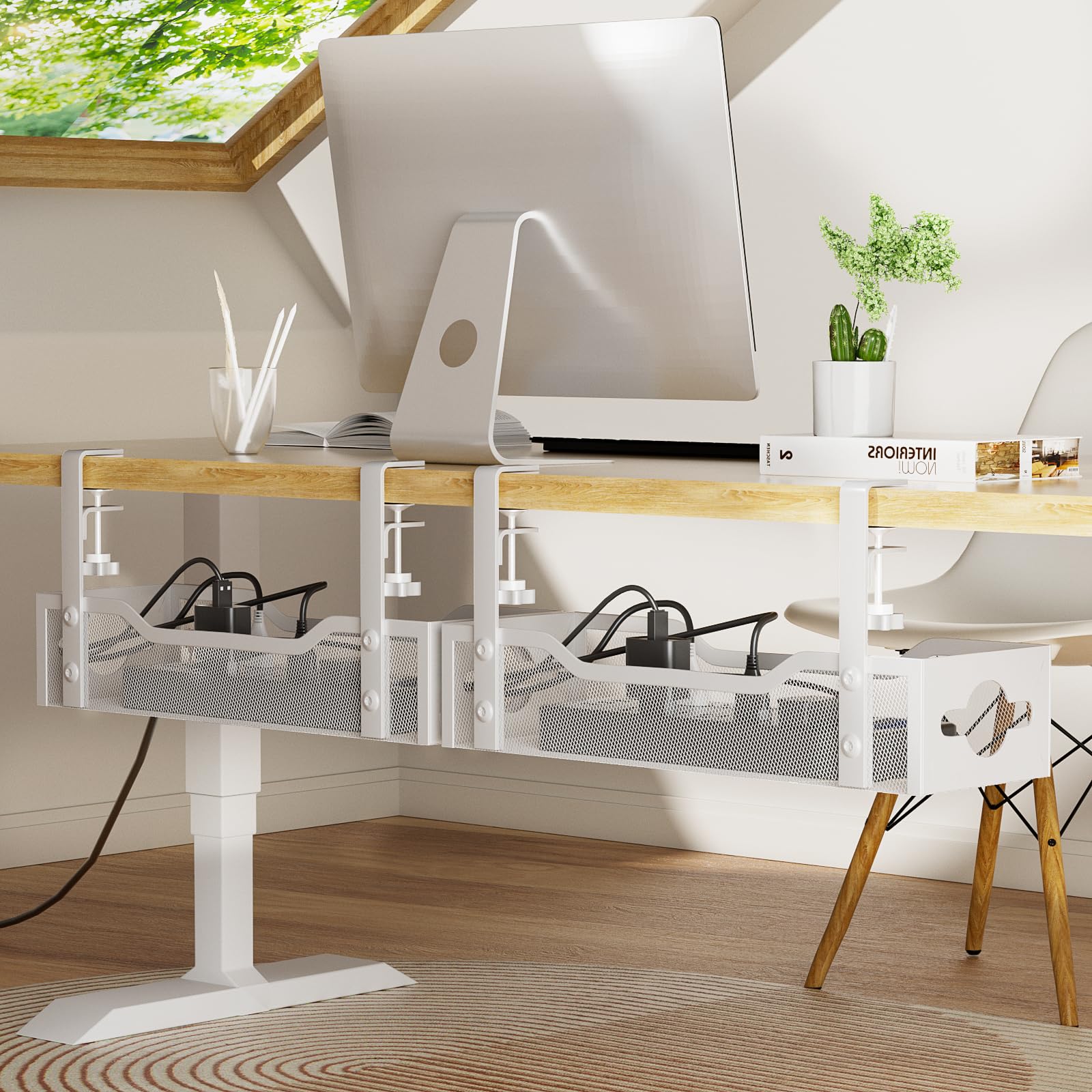 Adjustable Clamp-On Under-Desk Cable Tray